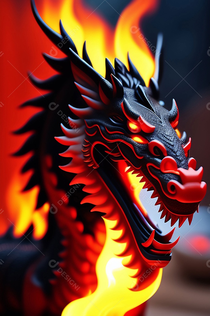 Dragão com chamas de fogo