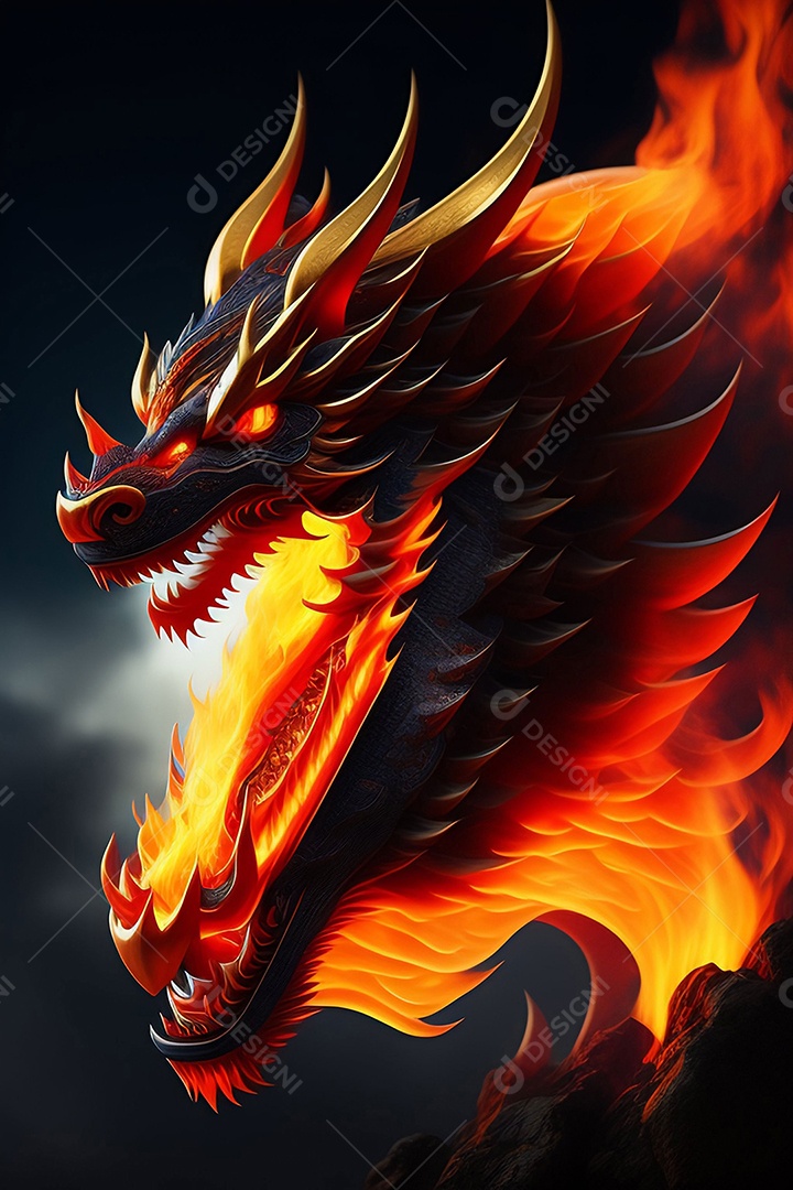Dragão com chamas de fogo