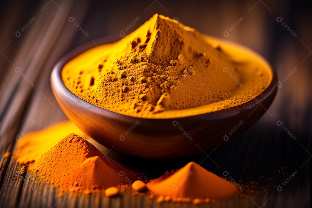 Tigela com cúrcuma ou açafrão da terra