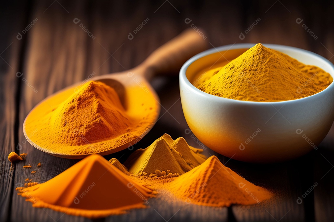 Tigela com cúrcuma ou açafrão da terra