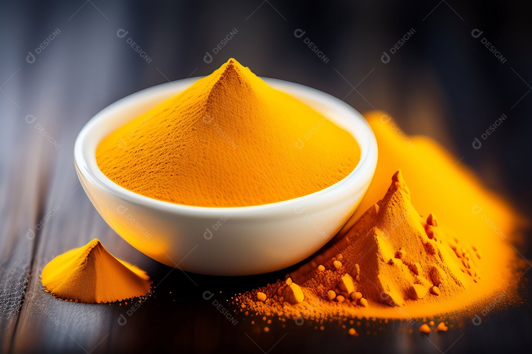 Tigela com cúrcuma ou açafrão da terra