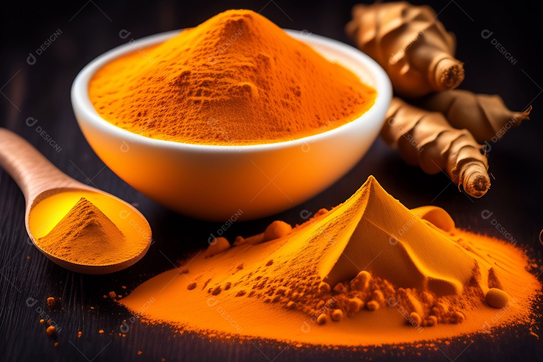 Tigela com cúrcuma ou açafrão da terra