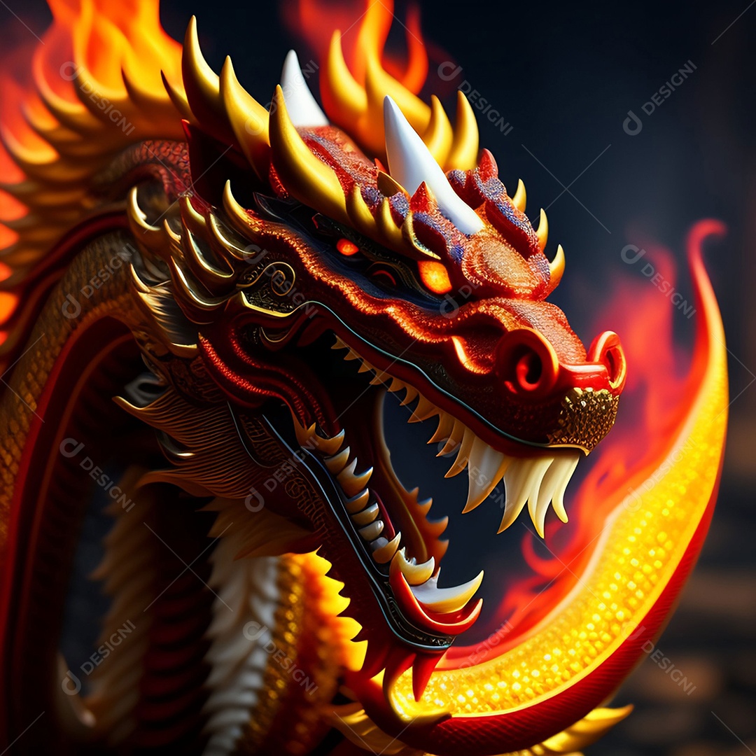 Dragão com chamas de fogo