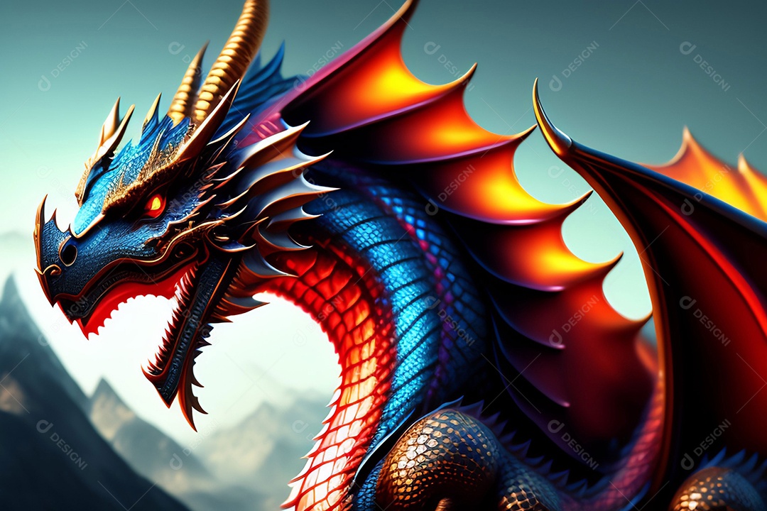 Dragão com chamas de fogo