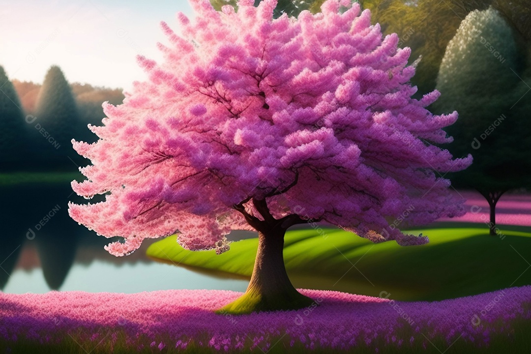 Linda árvore de flor de cerejeira