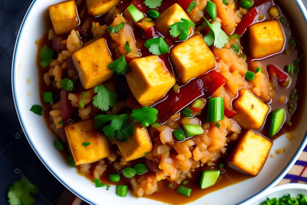Uma refeição de uma panela, arroz frito com chilli paneer, transforma o chilli paneer em um delicioso prato de arroz picante com pimentão e cebola.
