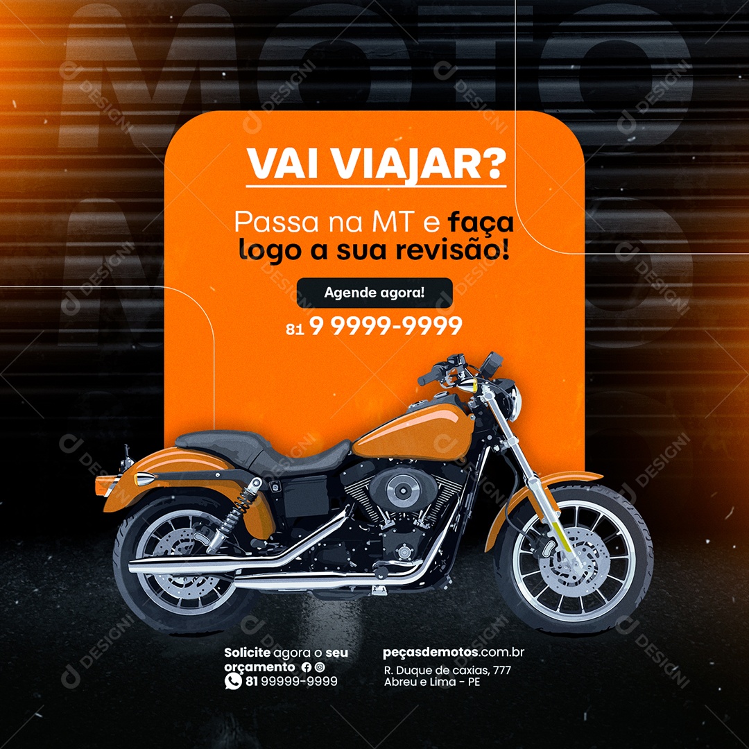 Vai Viajar Passa na MT e Faça logo a Sua Revisão Oficina de Moto Social Media PSD Editável