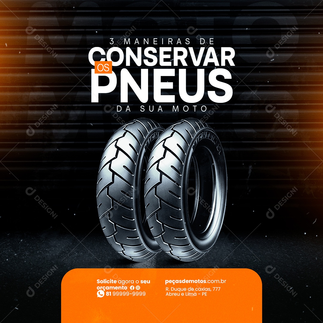 Social Media 3 Maneiras de Conservar os Pneus da Sua Moto Oficina de Moto Social Media PSD Editável