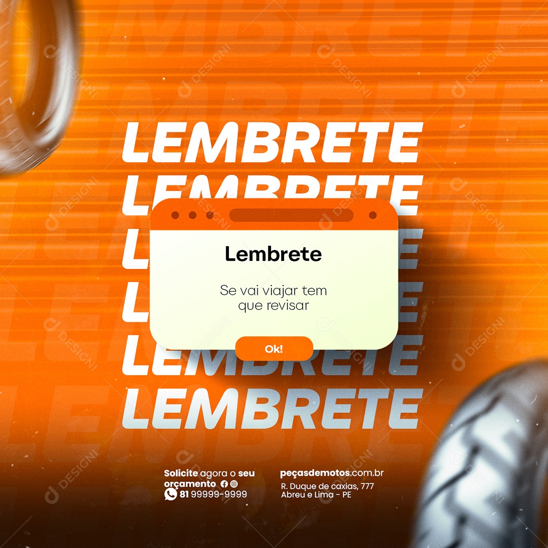 Lembrete Se Vai Viajar tem Que Revisar Oficina de Moto Social Media PSD Editável