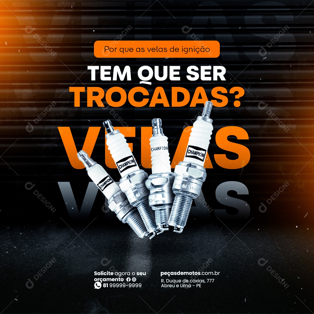 Velas Tem que Ser Trocadas Oficina Mecânica Social Media PSD Editável