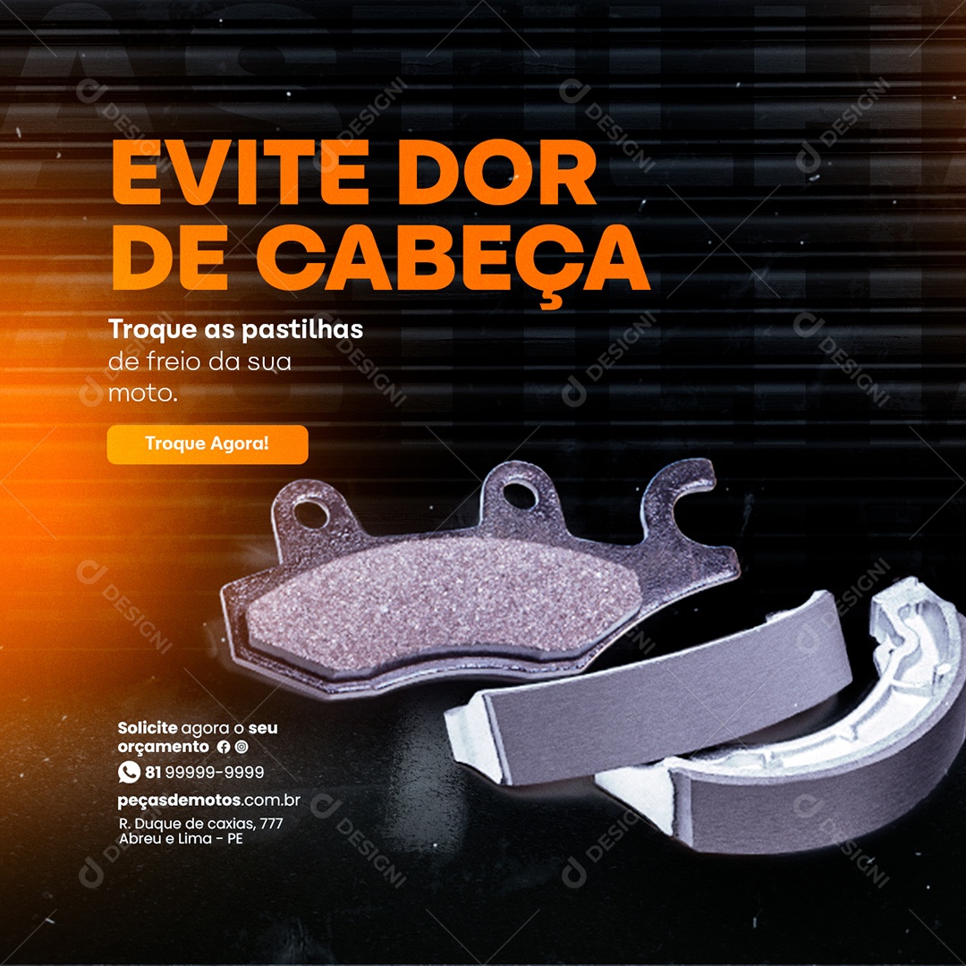 Evite Dor de Cabeça Troque as Patilhas Oficina de Moto Social Media PSD Editável