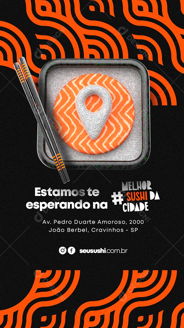 Story Estamos te Esperando Restaurante Japonês Social Media PSD Editável