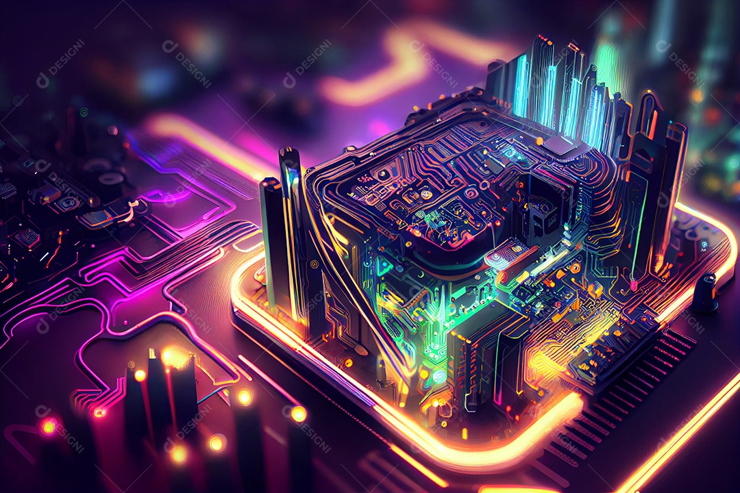 Circuito de cidade futurística neon