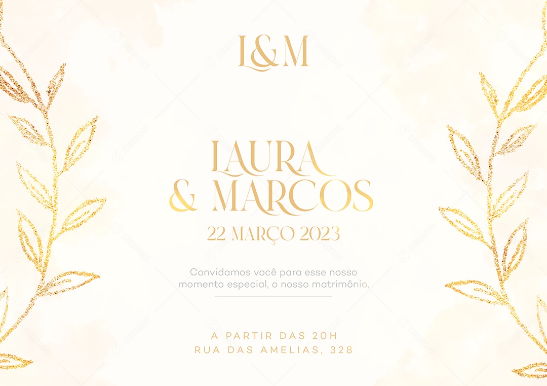 Modelo de Convite de Casamento Laura & Marcos PSD Editável