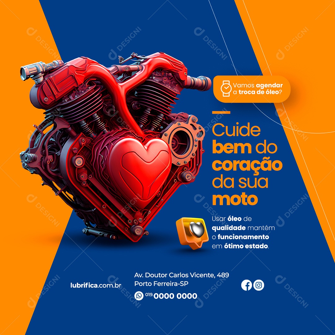 Cuide Bem do Coração da Sua Moto Oficina Lubrificante Social Media PSD Editável