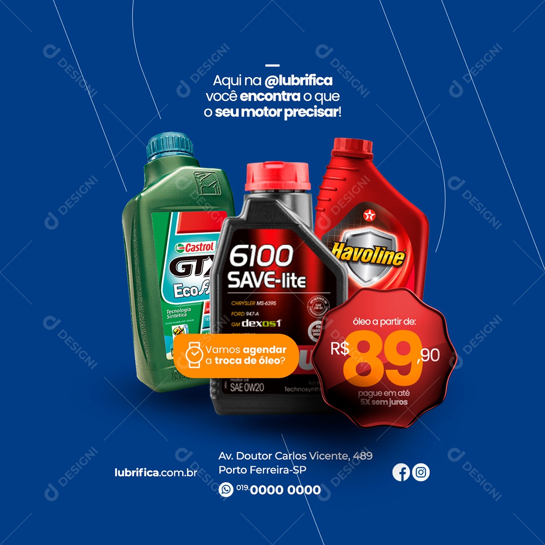 Aqui na Oficina Lubrificante Você Encontra O Que o Seu Motor Precisar Social Media PSD Editável