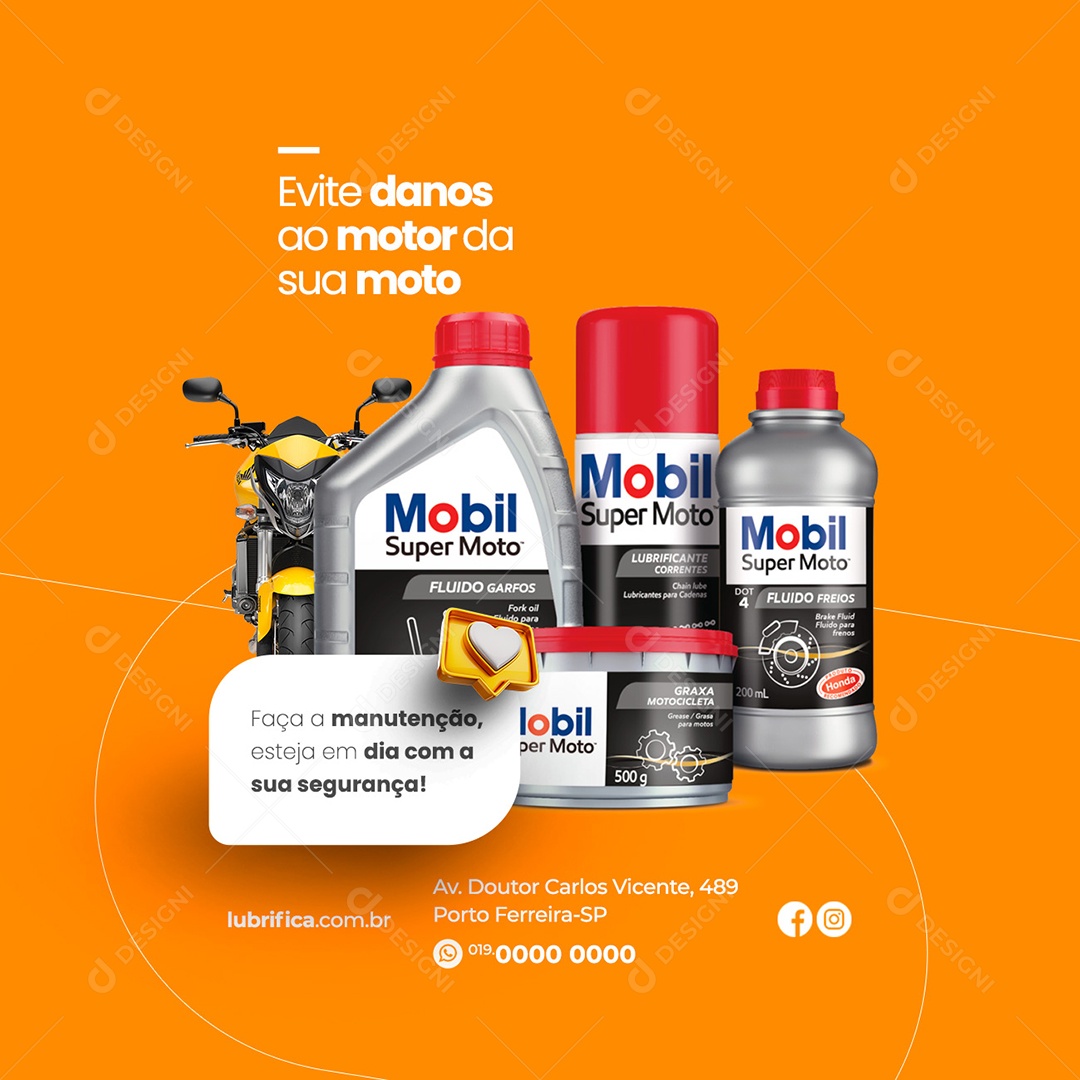 Evite Danos ao Motor da Sua Moto Oficina Lubrificante Social Media PSD Editável