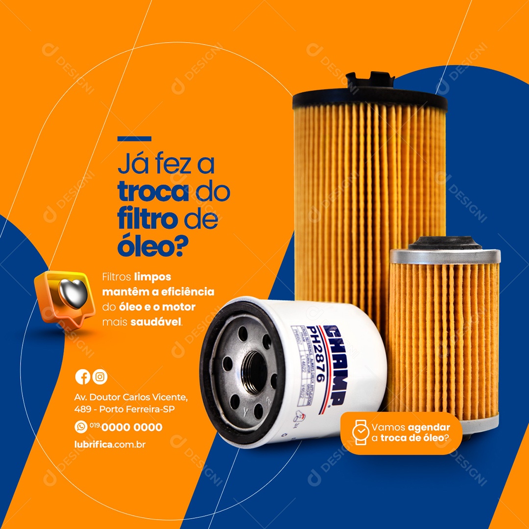 Já Fez a Troca do Filtro de Óleo Oficina Lubrificante Social Media PSD Editável