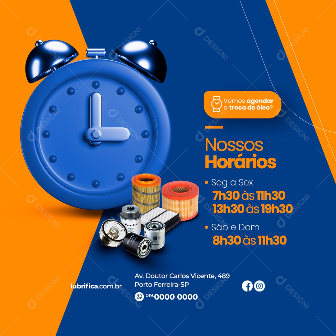 Nosso Horários Oficina Lubrificante Social Media PSD Editável