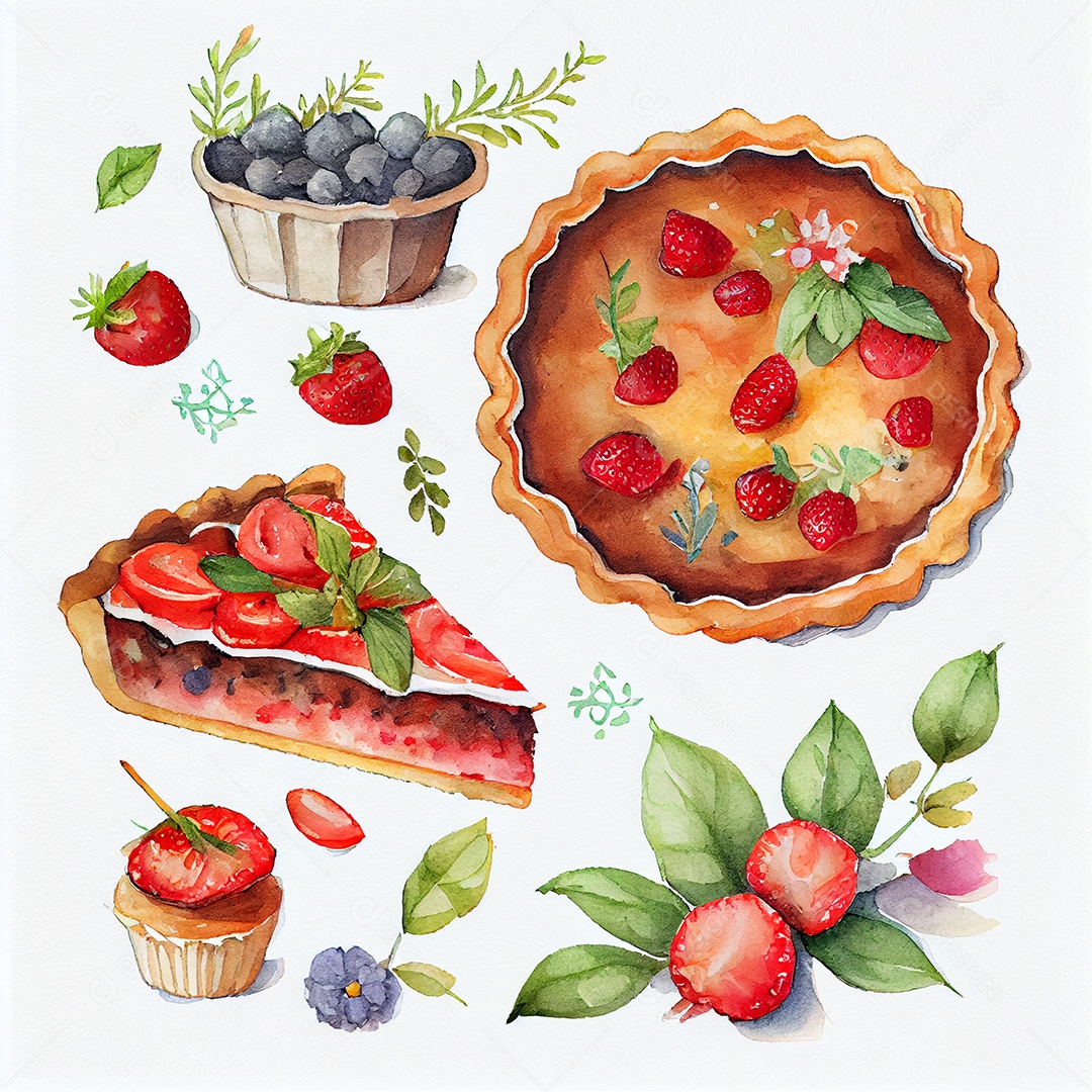 Ilustração de tortas de morango