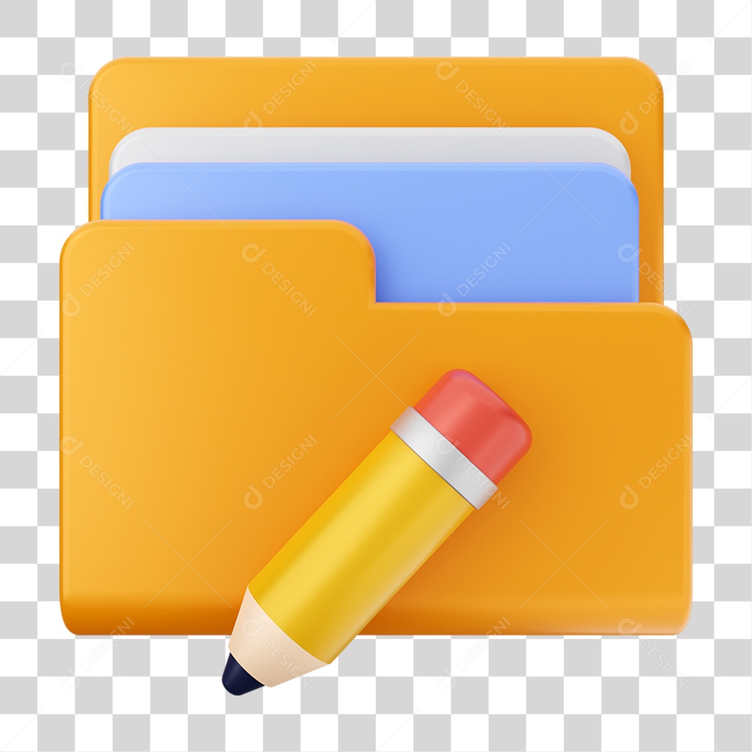 Elemento 3D Pasta de Arquivo Lápis Para Composição PNG Transparente
