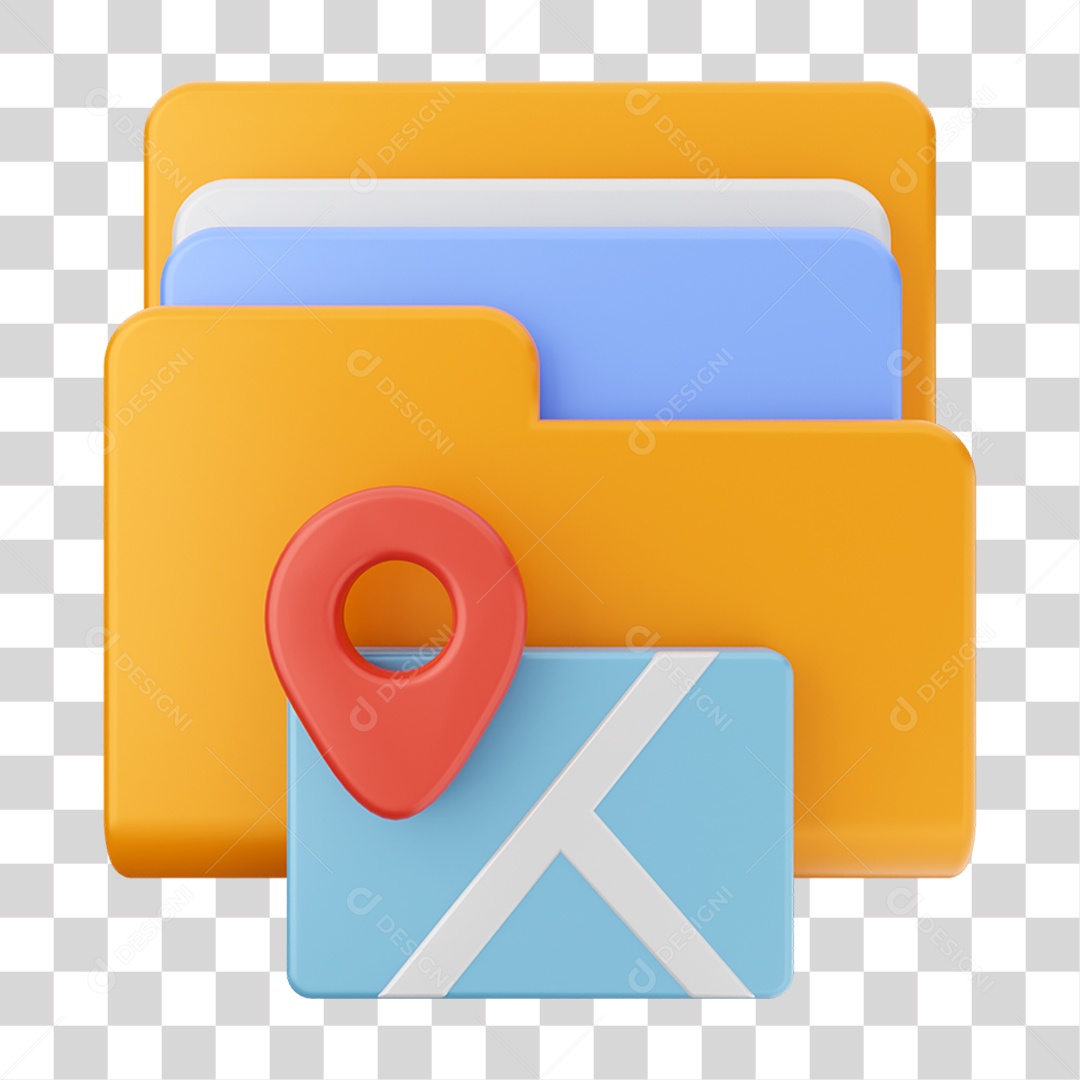 Elemento 3D Pasta de Arquivo Pin de Localização Para Composição PNG Transparente