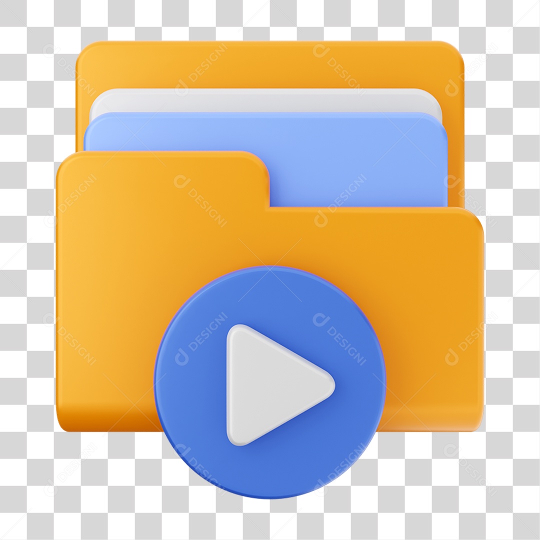 Elemento 3D Pasta de Arquivo Play Para Composição PNG Transparente