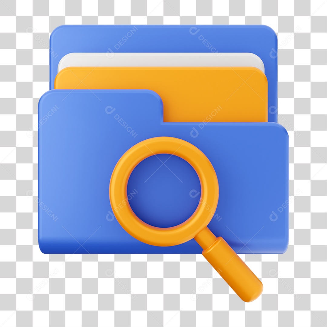 Elemento 3D Pasta de Arquivo Lupa Para Composição PNG Transparente