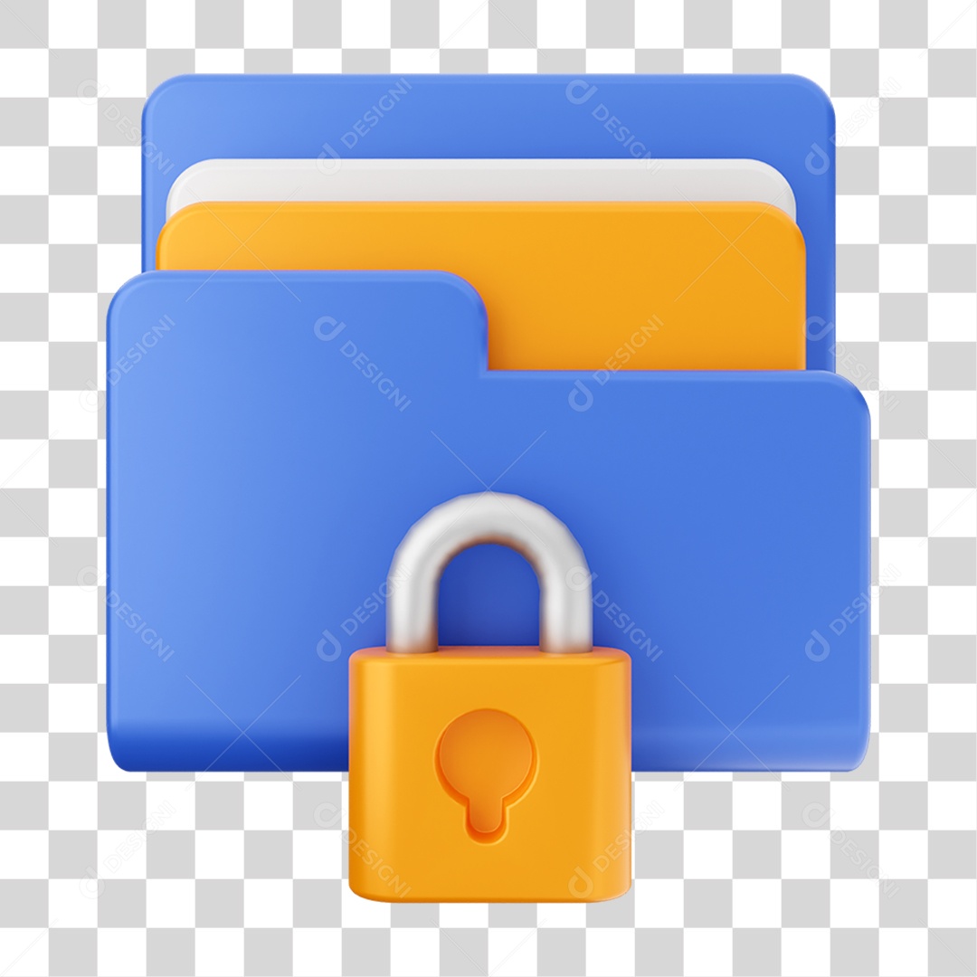 Elemento 3D Pasta de Arquivo Cadeado Para Composição PNG Transparente