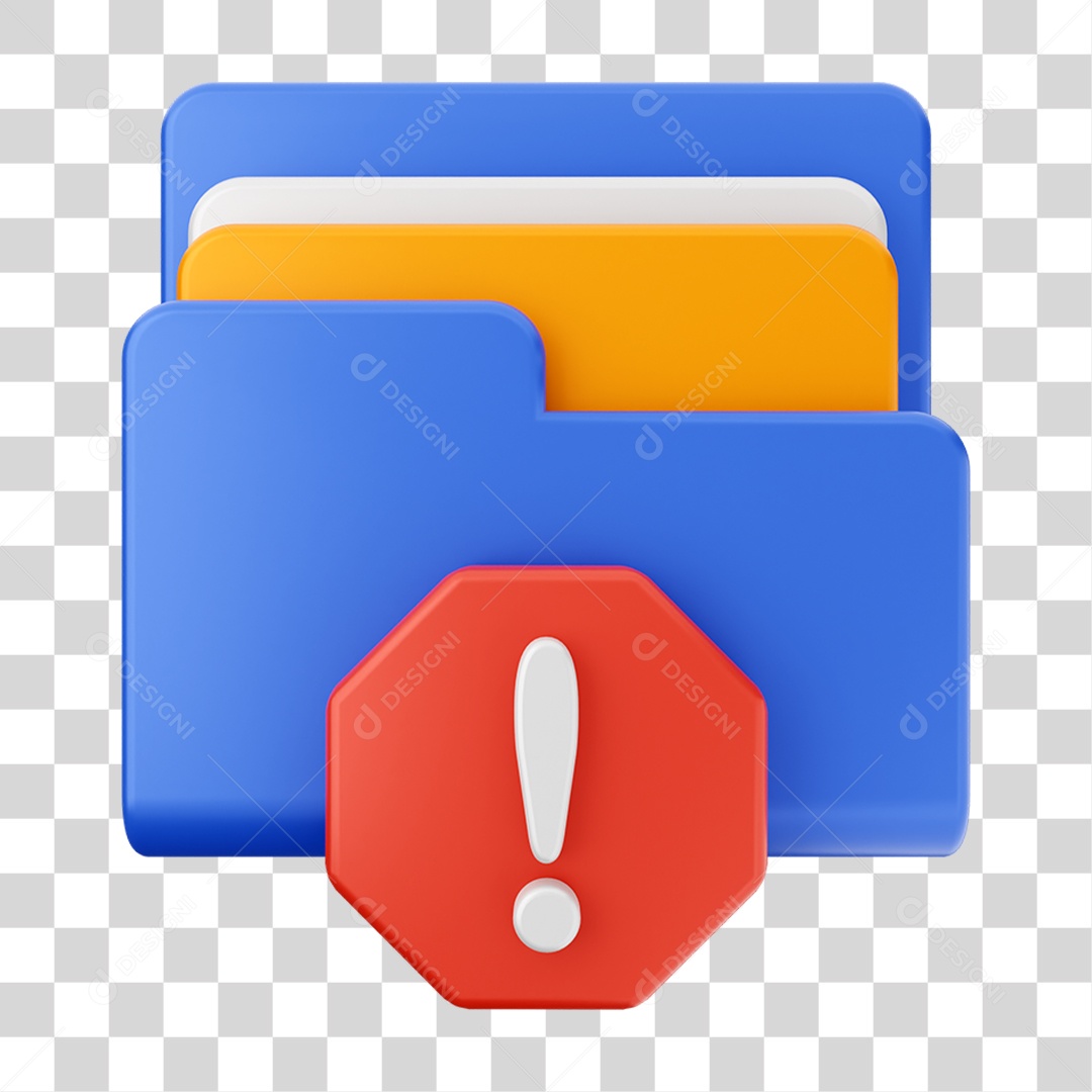 Elemento 3D Pasta de Arquivo Sinal de Alerta Para Composição PNG Transparente