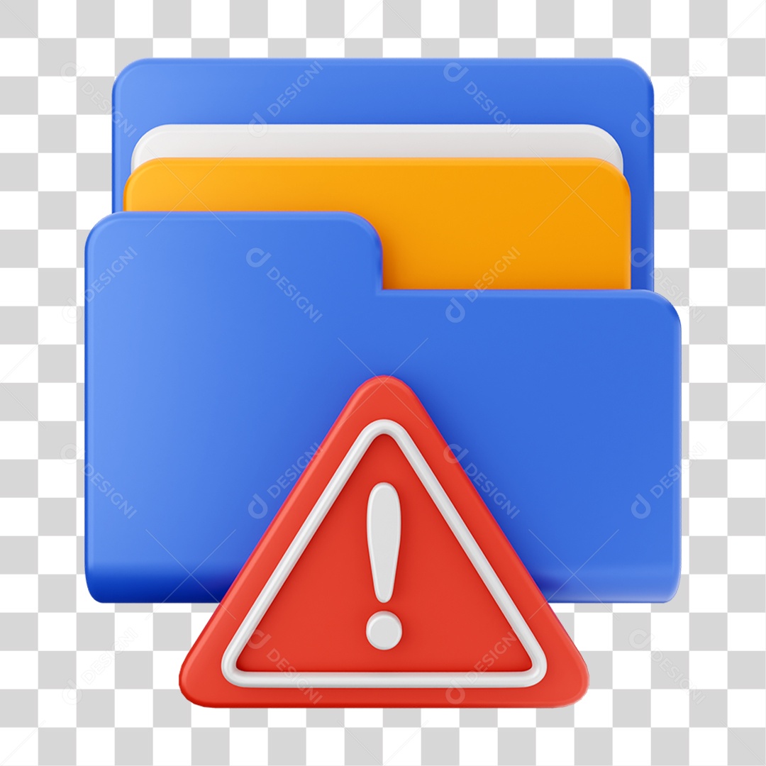Elemento 3D Pasta de Arquivo Sinal de Alerta Para Composição PNG Transparente