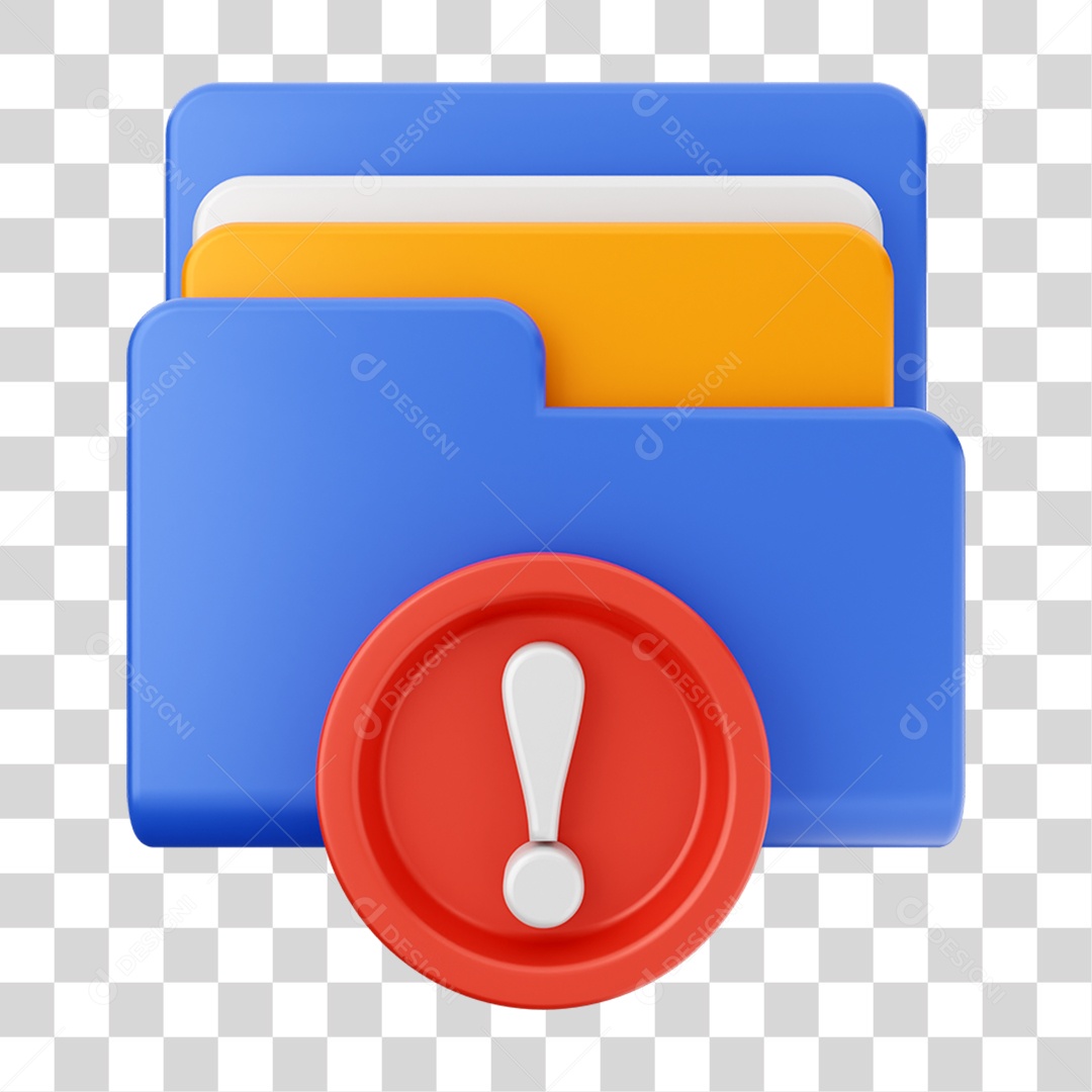 Elemento 3D Pasta de Arquivo Sinal de Alerta Para Composição PNG Transparente