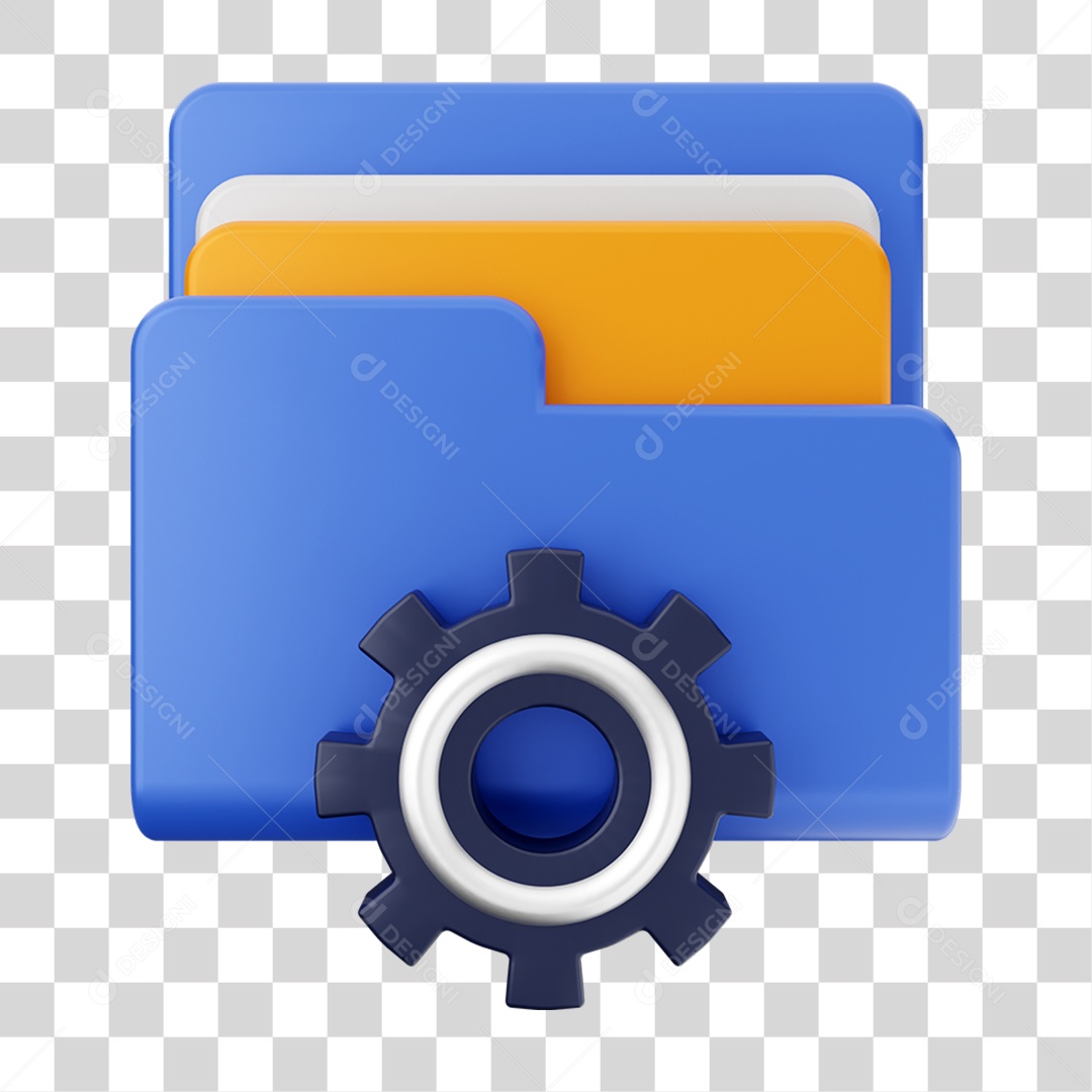 Elemento 3D Pasta de Arquivo Engrenagem Para Composição PNG Transparente