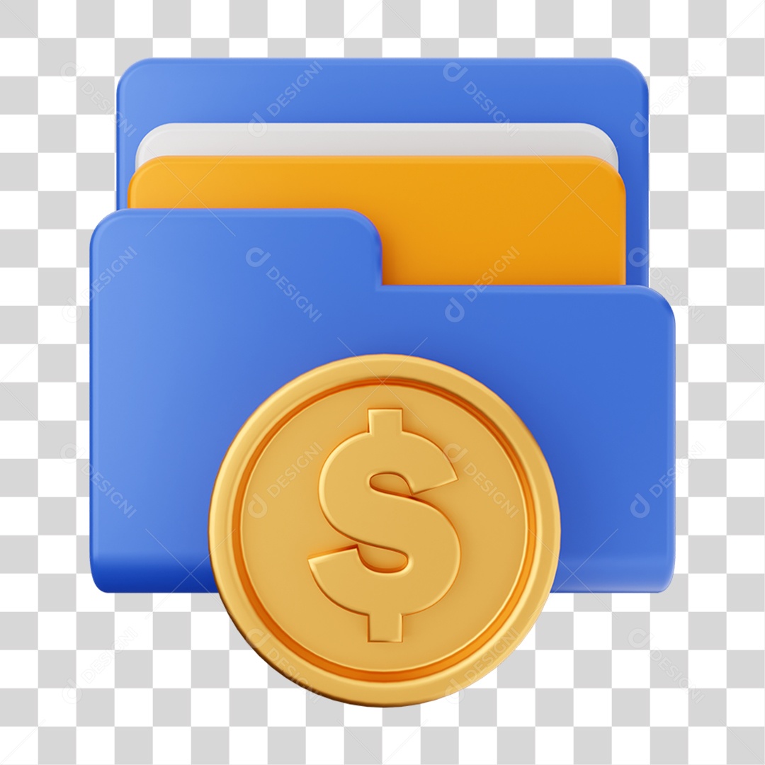 Elemento 3D Pasta de Arquivo Moeda Virtual Para Composição PNG Transparente