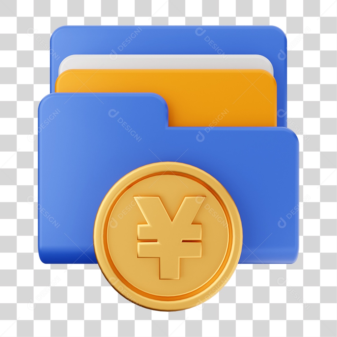 Elemento 3D Pasta de Arquivo Moeda Virtual Para Composição PNG Transparente
