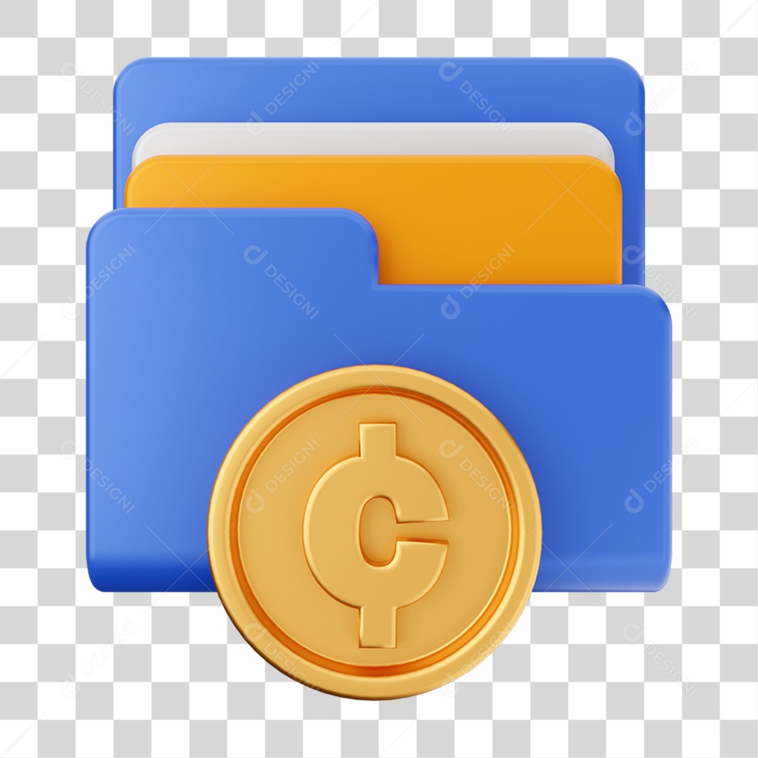 Elemento 3D Pasta de Arquivo Moeda Virtual Para Composição PNG Transparente