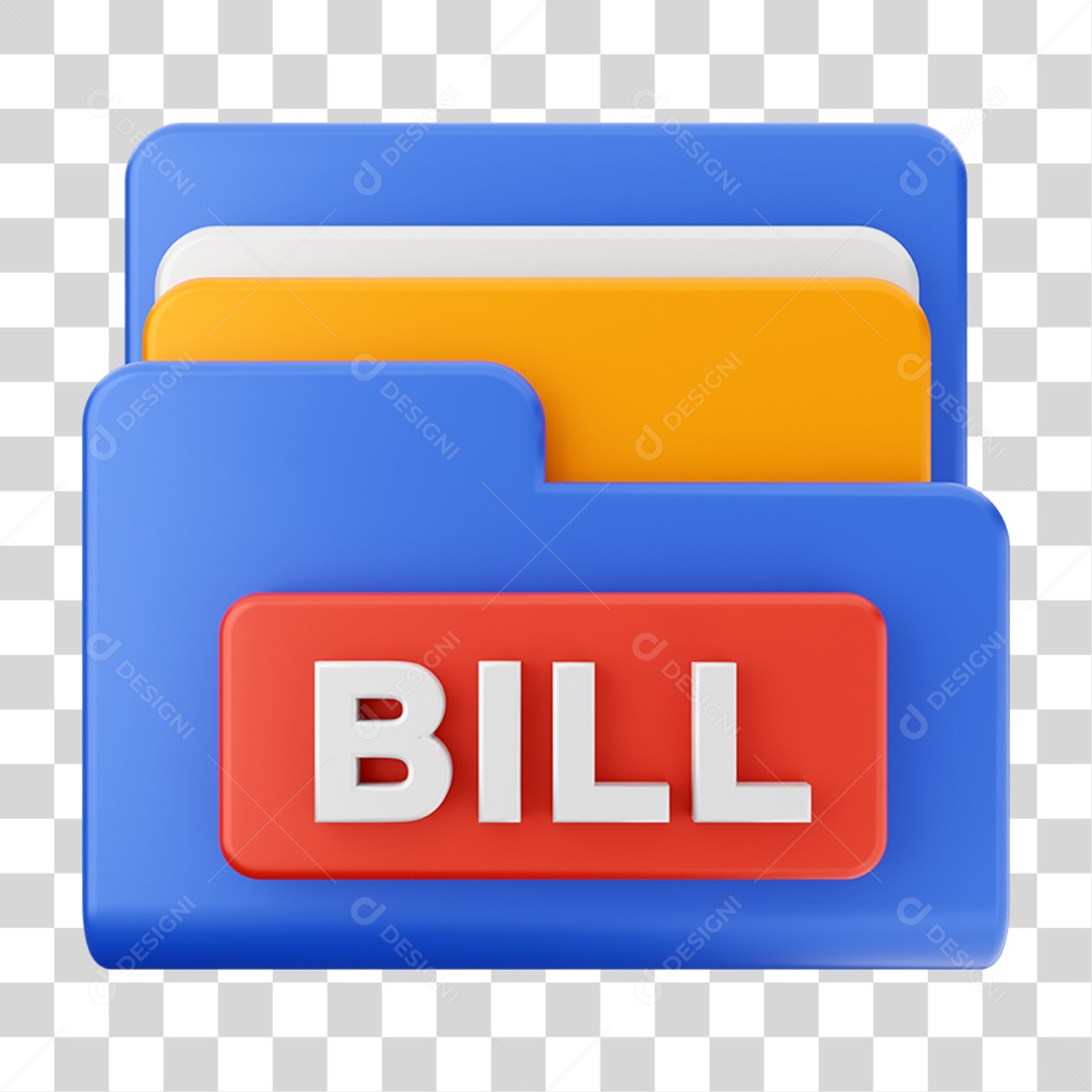 Elemento 3D Pasta de Arquivo BILL Para Composição PNG Transparente