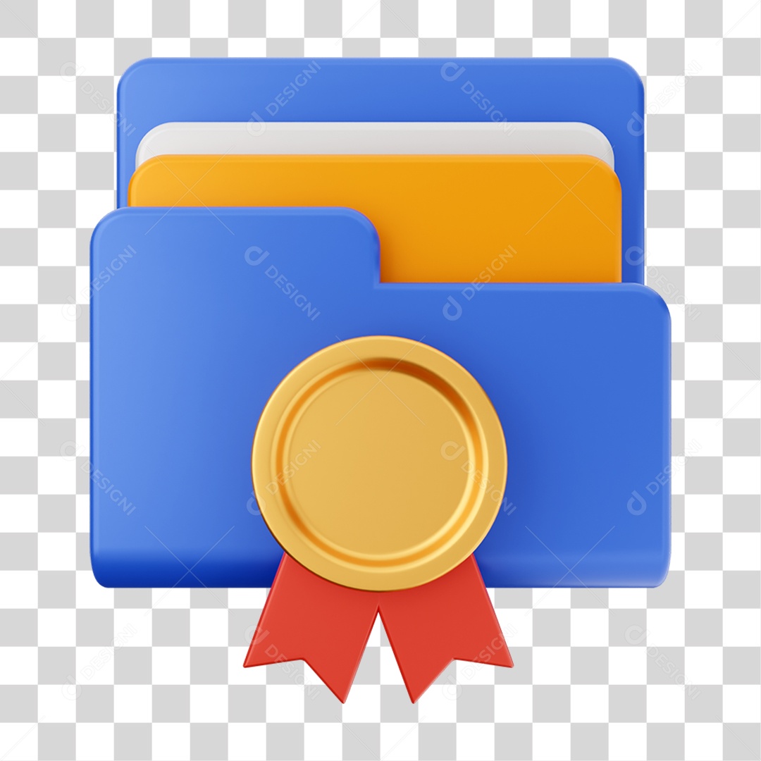 Elemento 3D Pasta de Arquivo Medalha Para Composição PNG Transparente