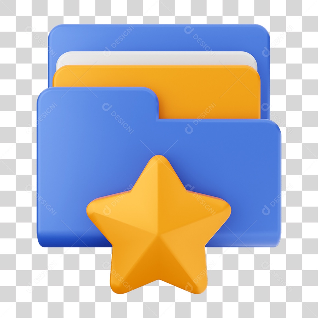 Elemento 3D Pasta de Arquivo Estrela Para Composição PNG Transparente