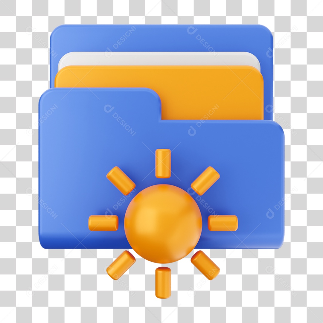 Elemento 3D Pasta de Arquivo Sol Para Composição PNG Transparente