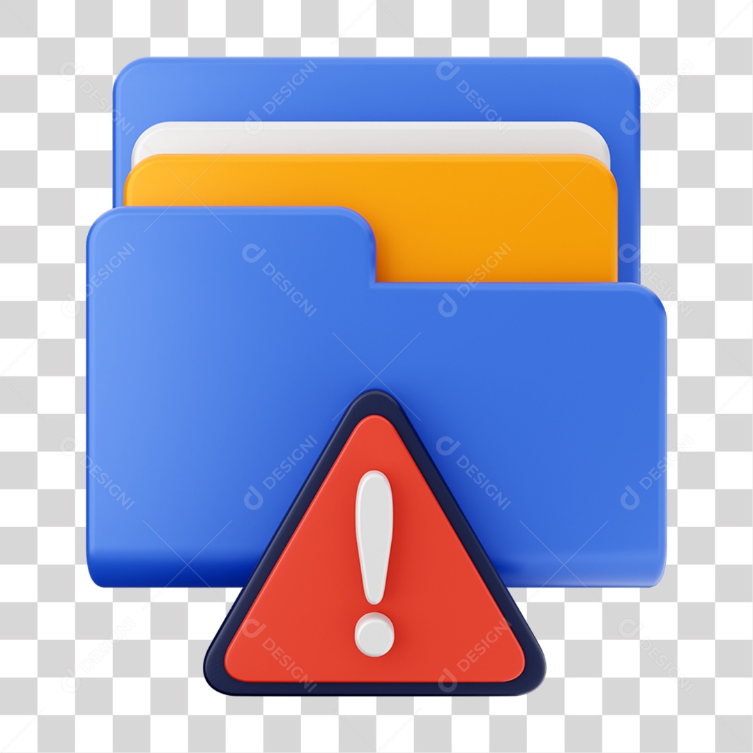 Elemento 3D Pasta de Arquivo Sinal de Alerta Para Composição PNG Transparente