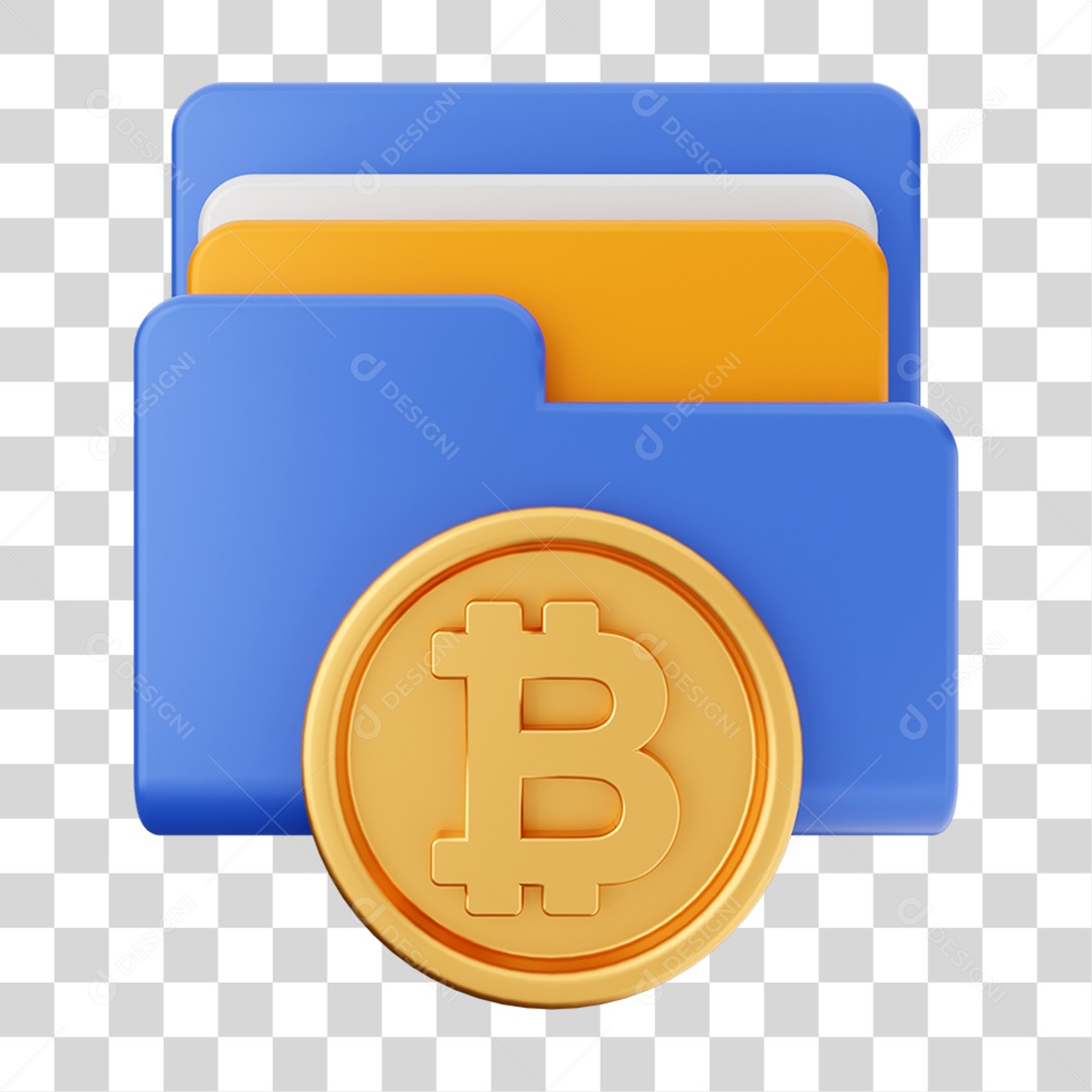 Elemento 3D Pasta de Arquivo Moeda Virtual Para Composição PNG Transparente