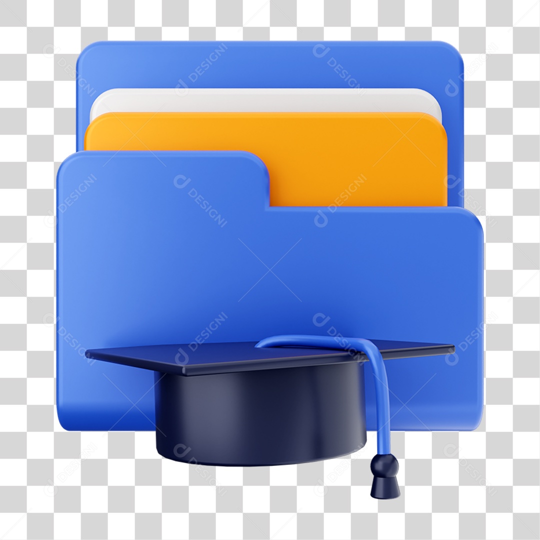 Elemento 3D Pasta de Arquivo Chapéu de Formatura Para Composição PNG Transparente