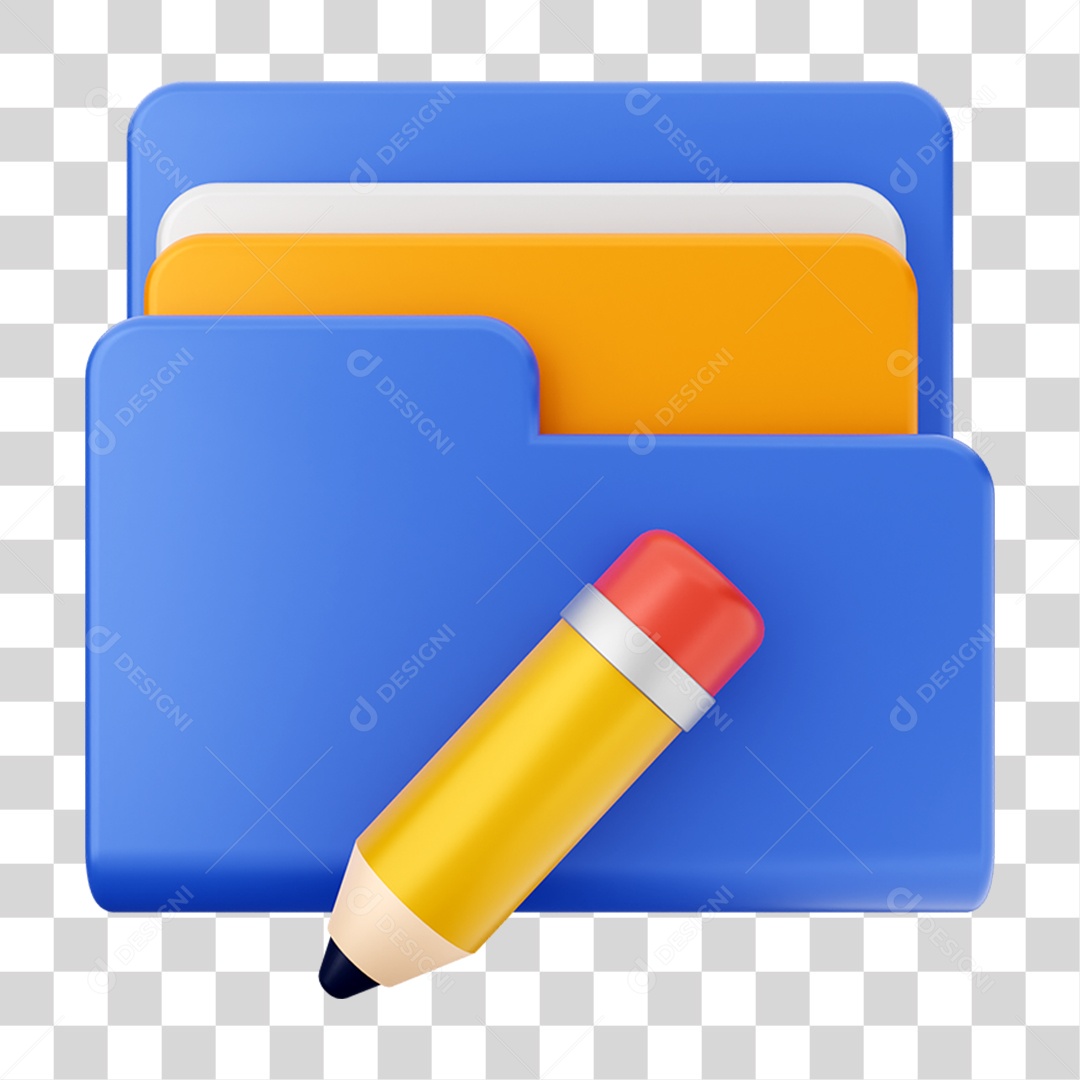 Elemento 3D Pasta de Arquivo Lápis Para Composição PNG Transparente
