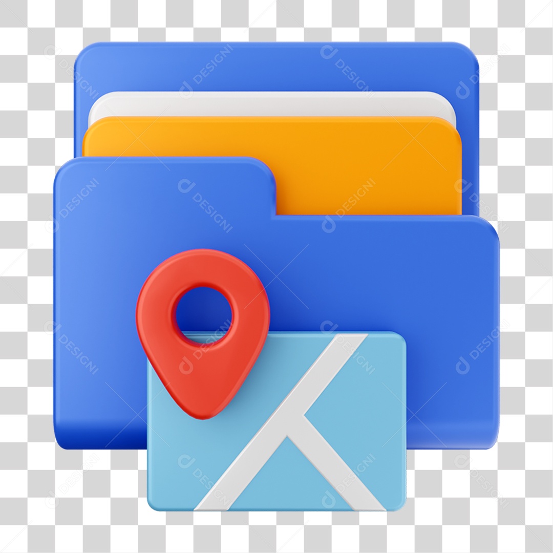 Elemento 3D Pasta de Arquivo Pin de Localização Para Composição PNG Transparente