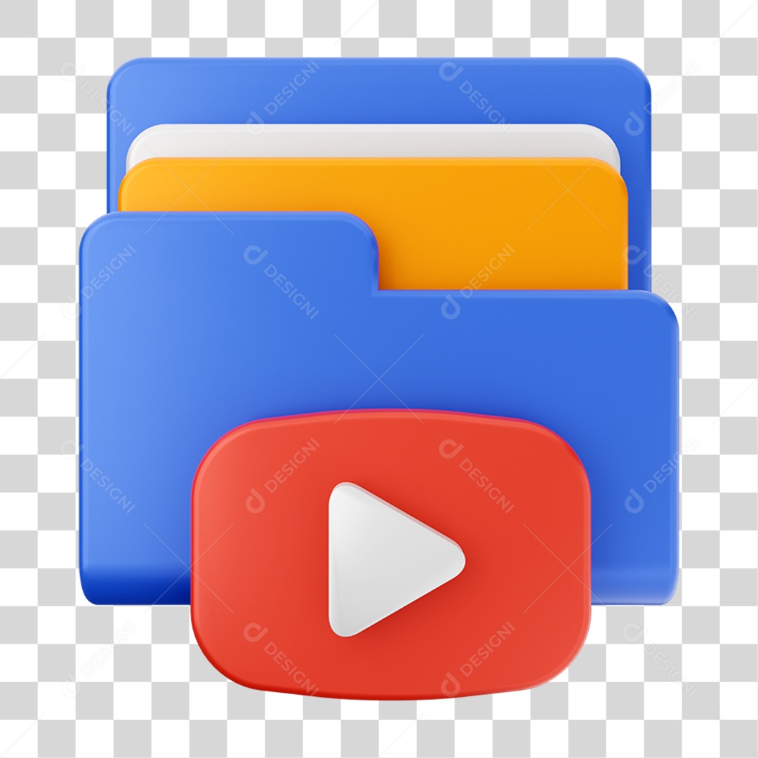 Elemento 3D Pasta de Arquivo Youtube Para Composição PNG Transparente