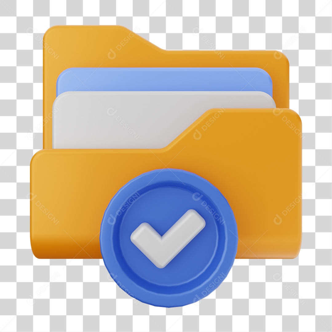 Elemento 3D Pasta de Arquivo Sinal de COnfirmação Para Composição PNG Transparente