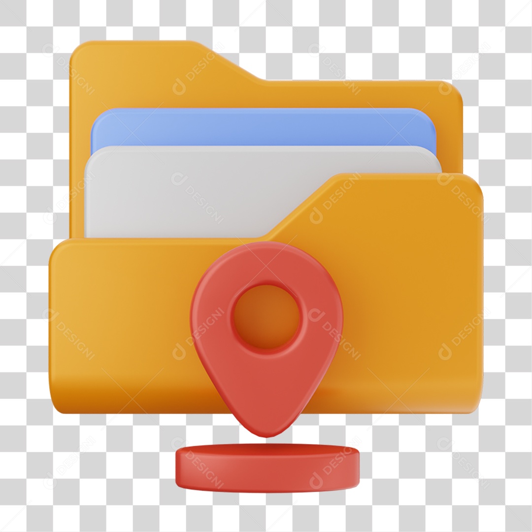 Elemento 3D Pasta de Arquivo Pin de Localização Para Composição PNG Transparente