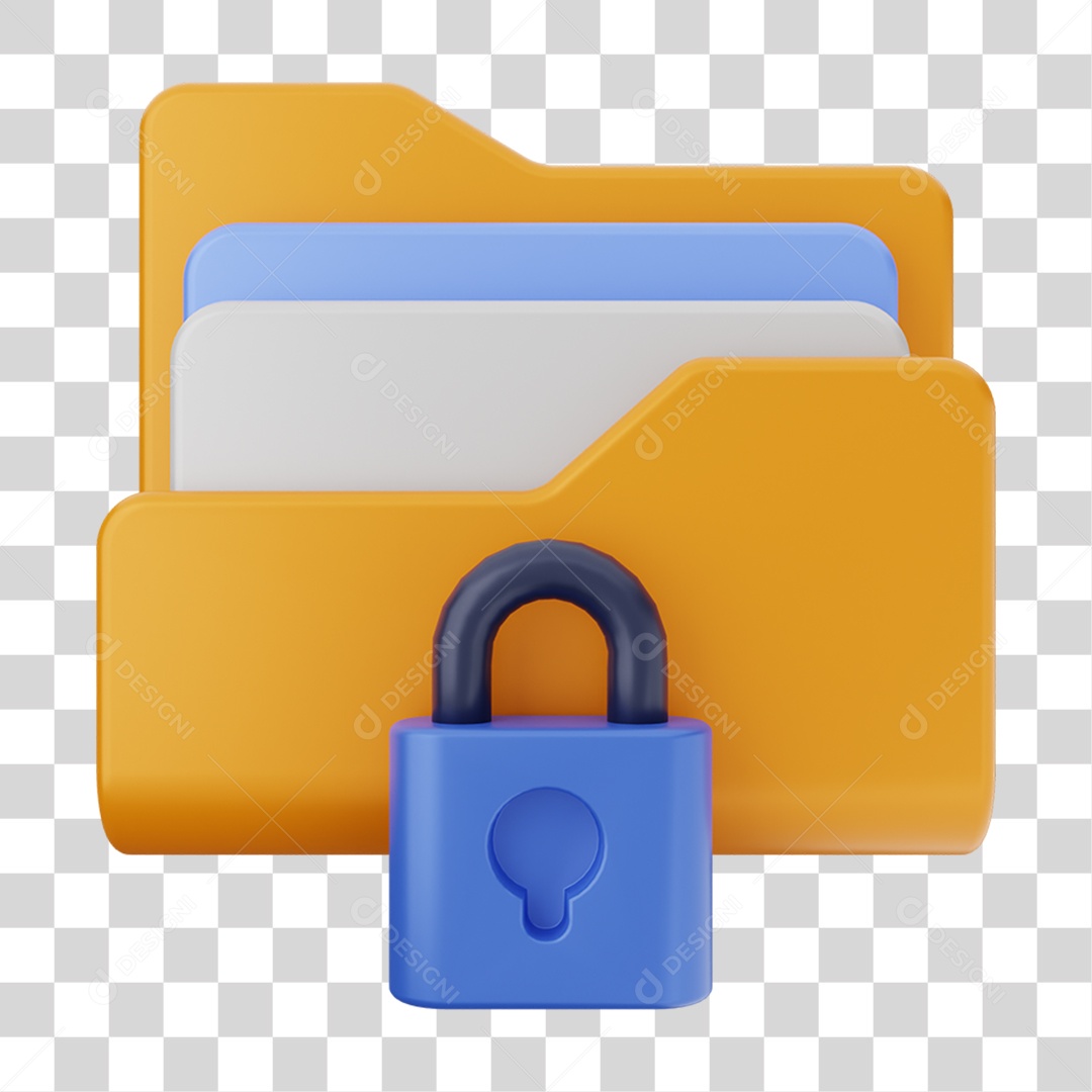 Elemento 3D Pasta de Arquivo Cadeado Para Composição PNG Transparente