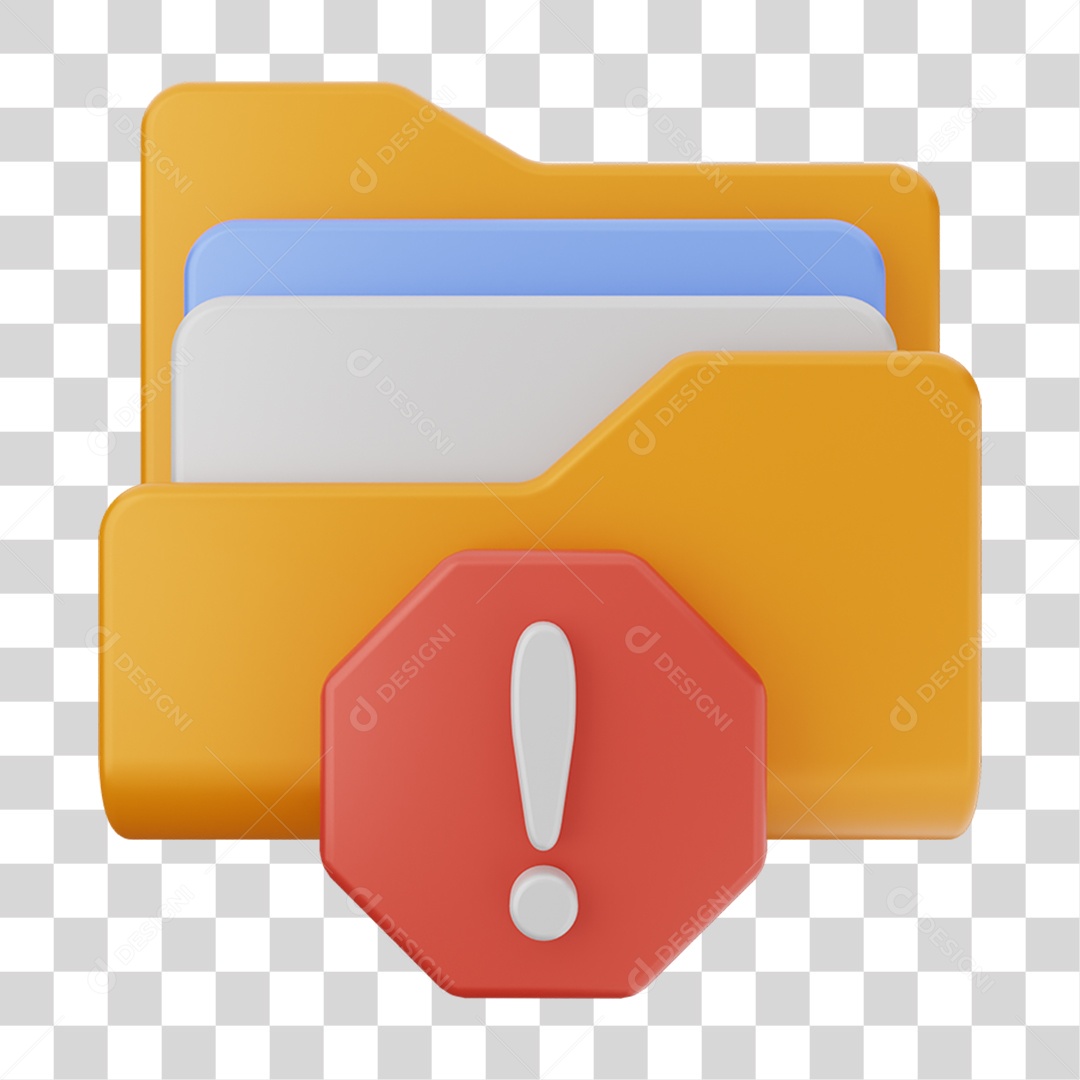 Elemento 3D Pasta de Arquivo Sinal de Alerta Para Composição PNG Transparente